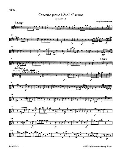 G.F. Haendel: Concerto grosso h-Moll op. 6/12 HW, StrBc (Vla