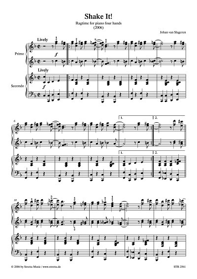 DL: J. v. Slageren: Shake It! Ragtime for 4 piano four hands