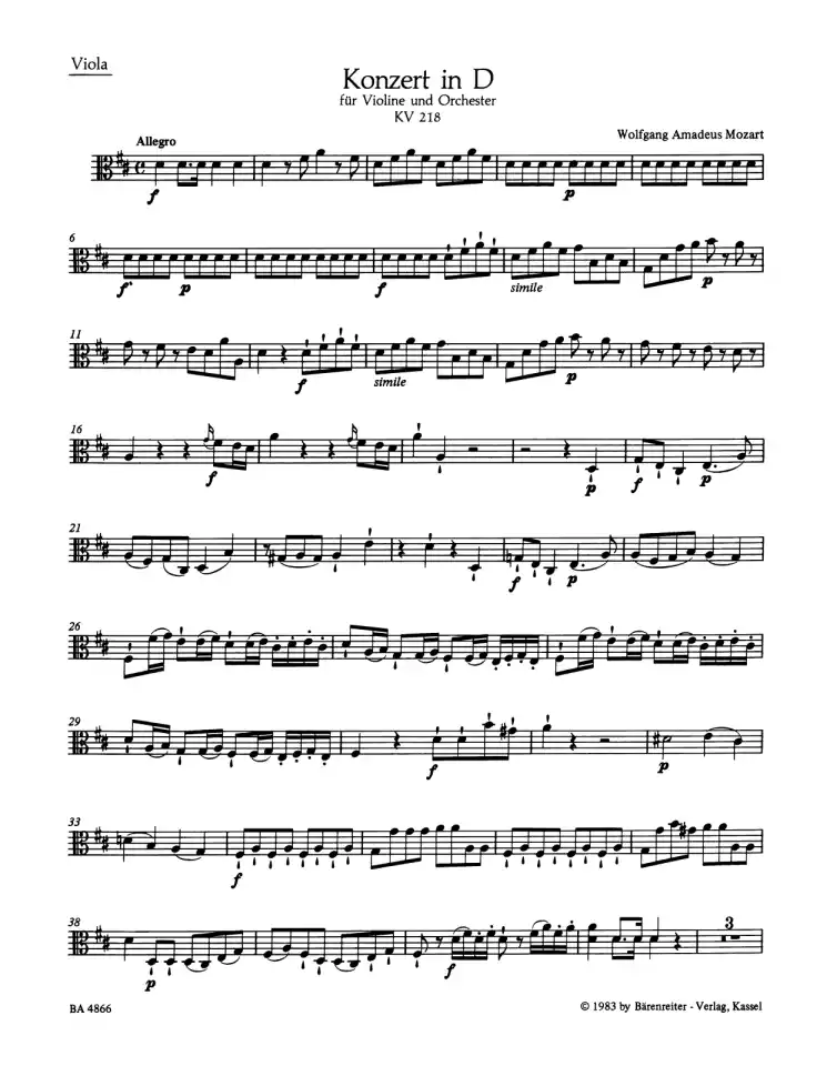 W.A. Mozart: Konzert Nr. 4 D-Dur KV 218, VlOrch (Vla) (0)