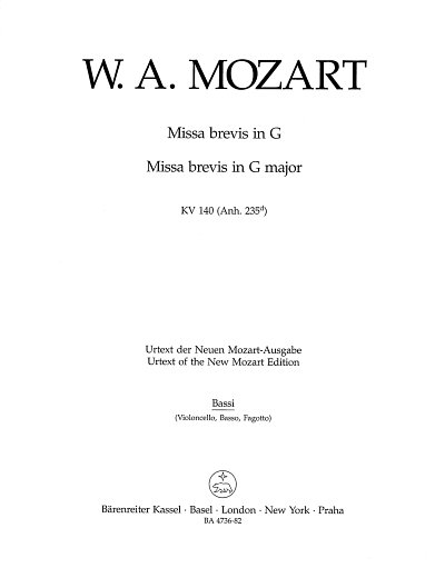 W.A. Mozart: Missa brevis G-Dur KV 140 , 4GesGch2VlBc (VcKb)