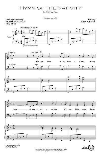 J. Purifoy: Hymn of the Nativity, Gch3Klav (Chpa)