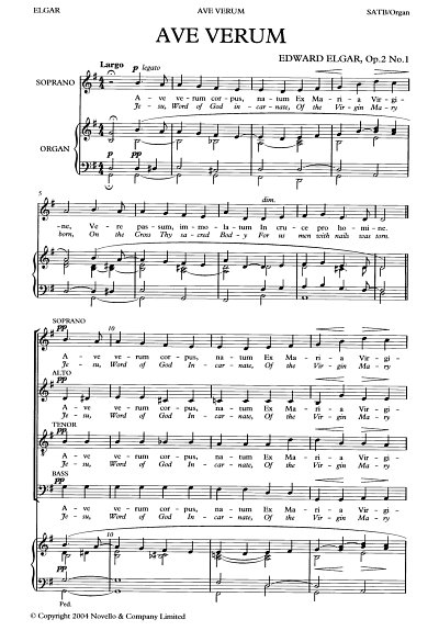 E. Elgar: Ave Verum op. 2/1, GesSGchOrg (Part.)