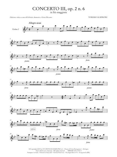 T. Albinoni: 6 Concerti 'a cinque' op. 2/6, VlStrBc (Stsatz)