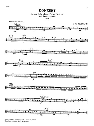 G.P. Telemann: Konzert für 2 Violinen, Fagott und Orch (Vla)