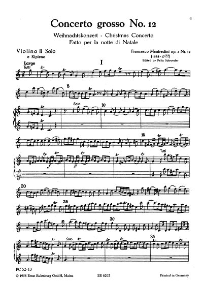 F. Manfredini: Concerto Grosso D-Dur Op 3/12 - 2 Vl Str Bc P
