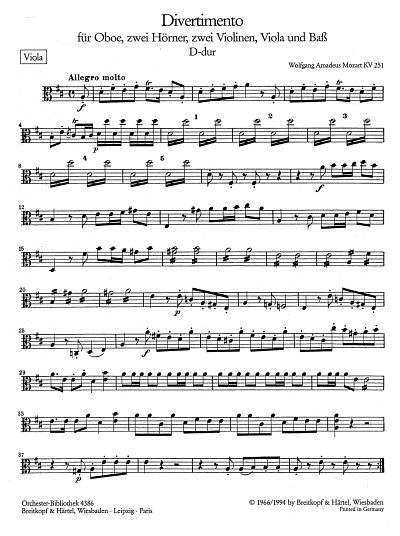 W.A. Mozart: Divertimento D-Dur KV 251, Sinfo (Vla)