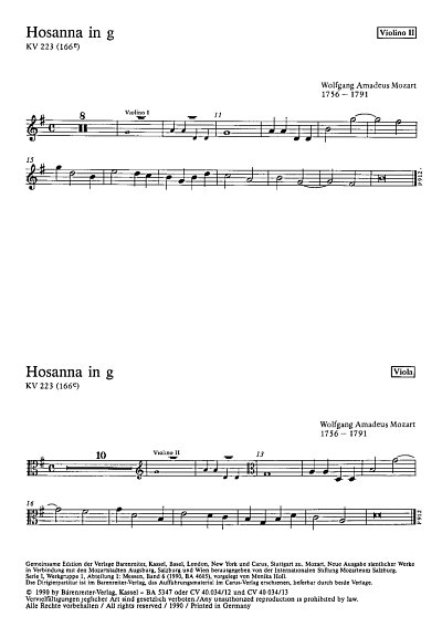 W.A. Mozart: Hosanna in G KV 223 (166e), GchStrBc (Vla)