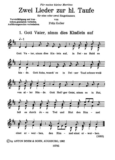 Goller Fritz: 2 Lieder Zur Taufe