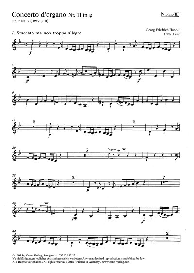G.F. Handel: Concerto dorgano Nr. 11 in g (Orgelkonzert Nr. 11) HWV 310 op. 7, 5