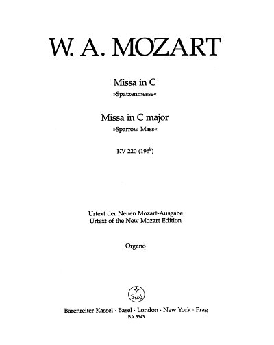 W.A. Mozart: Missa C-Dur KV 220 (196b), 4GesGchOrchO (ORG)