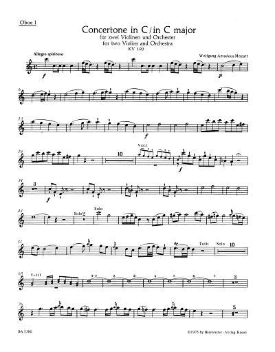 W.A. Mozart: Concertone in C-Dur KV 190, 2VlOrch (HARM)