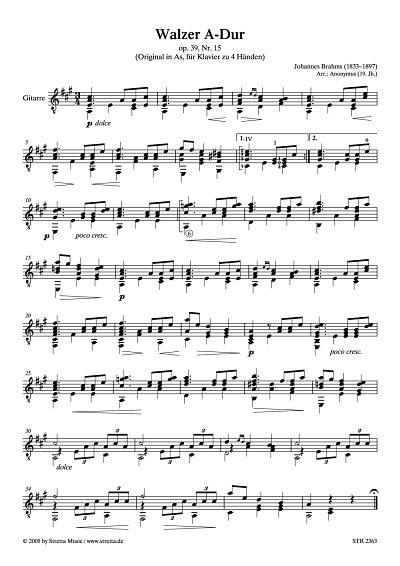 DL: J. Brahms: Walzer A-Dur op. 39, Nr. 15 / bearbeitet fuer