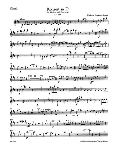 W.A. Mozart: Konzert Nr. 4 D-Dur KV 218, VlOrch (HARM)