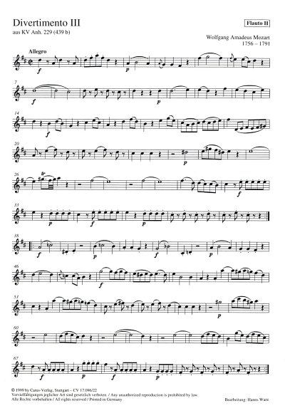 W.A. Mozart: Zwei Divertimenti für 3 Querflöten