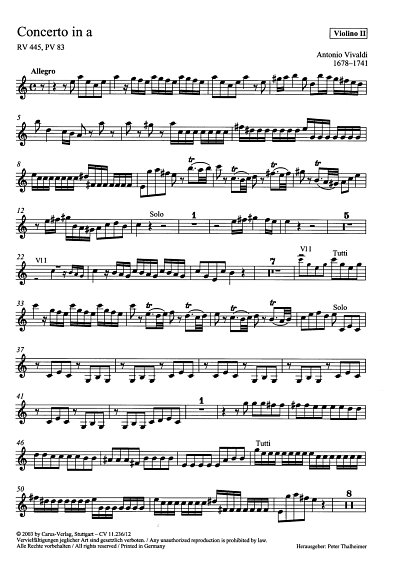 A. Vivaldi: Concerto in a RV 445, PV 83, SpflStrBc (Vl2)