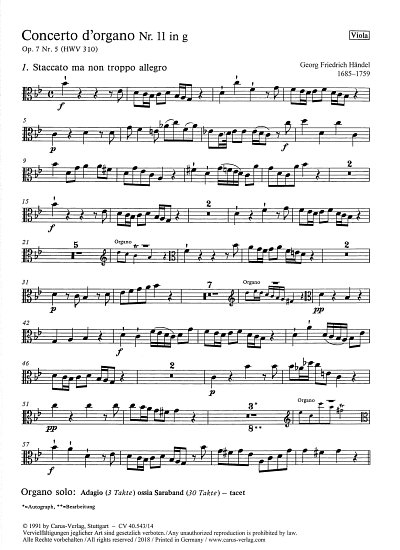 G.F. Haendel: Concerto dorgano Nr. 11 in g (Orgelkonzert Nr. 11) HWV 310 op. 7, 5