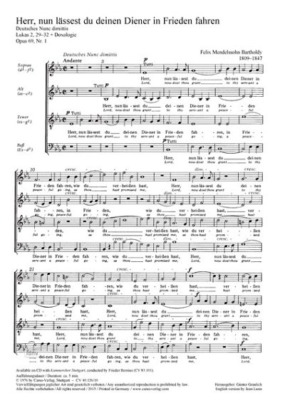 F. Mendelssohn Bartholdy: Herr, nun lässest du deinen Diener Es-Dur MWV B 60 (1847)