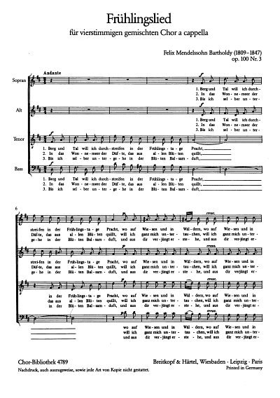 F. Mendelssohn Bartholdy: Fruehlingslied (4 Lieder 3 Op 100)