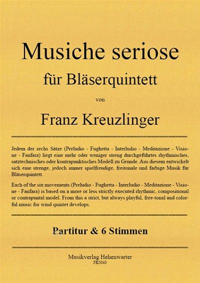 F. Kreuzlinger: Musiche seriose, FlObKlHrFg (Pa6Sti)