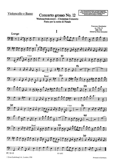 F. Manfredini: Concerto Grosso D-Dur Op 3/12 - 2 Vl Str Bc P