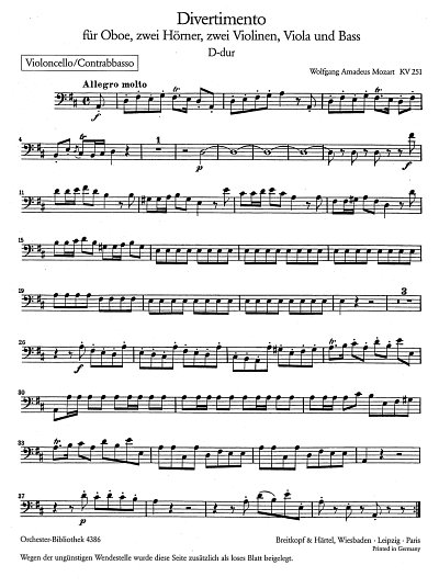 W.A. Mozart: Divertimento D-Dur KV 251, Sinfo (VcKb)