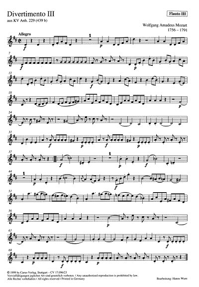 W.A. Mozart: Zwei Divertimenti für 3 Querflöten