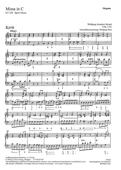 W.A. Mozart: Missa in C KV 258, 4GesGchOrch (Org)