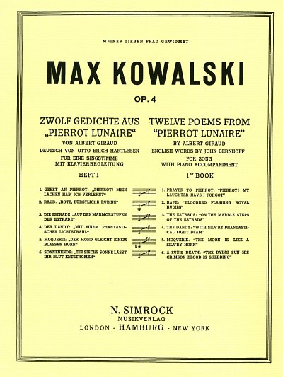 Kowalski, M.: Zwölf Gedichte op. 4 Bd 1, GesKlav (EA)