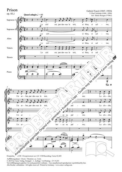 DL: G. Fauré: Prison e-Moll op. 83,1, GchKlav (Part.)