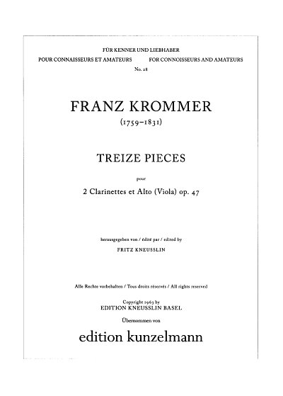 Krommer, Franz Vincenz: 13 Stücke für 2 Klarinetten und Viola