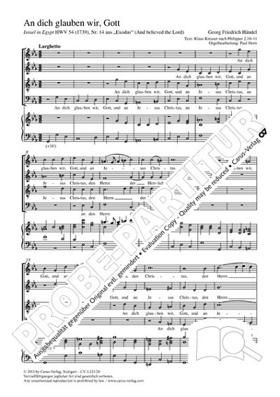 DL: G.F. Händel: An dich glauben wir c-Moll, GchOrg (Part.)