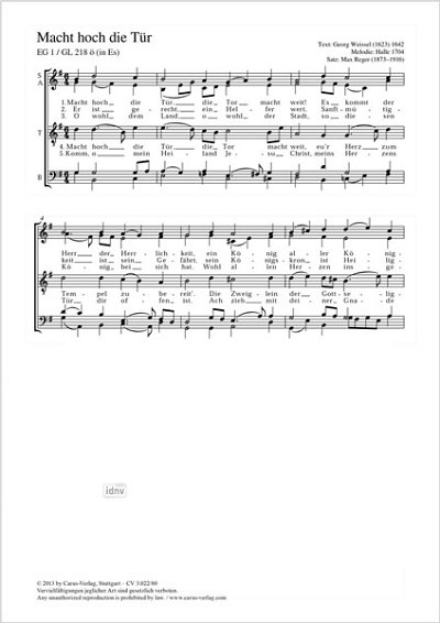 M. Reger: Macht hoch die Tür (Adventlied) G-Dur op. WoO VI/13, 1 (1899)