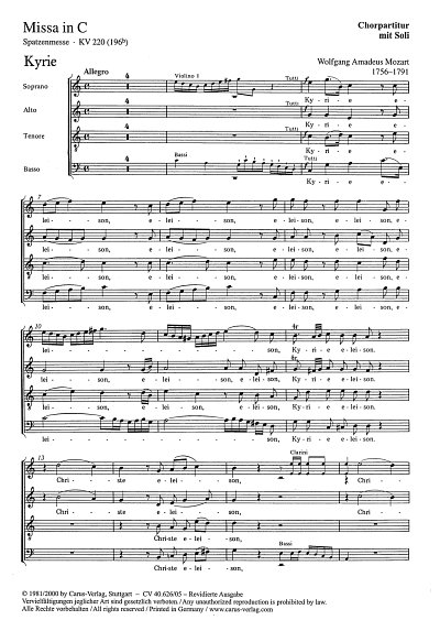 W.A. Mozart: Missa in C KV 220 (196b), 4GesGchOrch (Chpa)