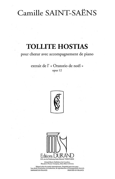 C. Saint-Saens: Tollite Hostias 4 Voix Mixte., gemischter Ch