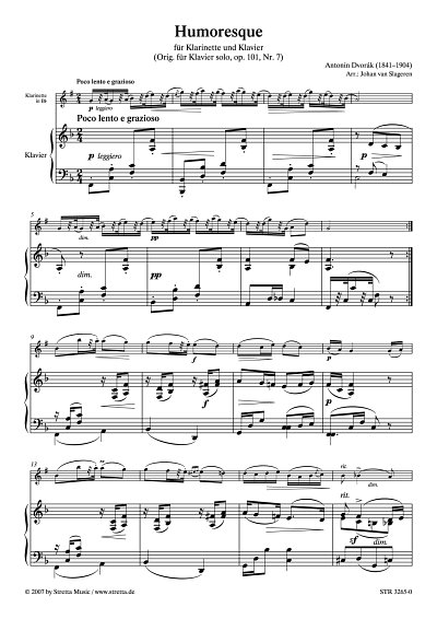 DL: A. Dvo?ak: Humoresque fuer Klarinette und Klavier / (Ori