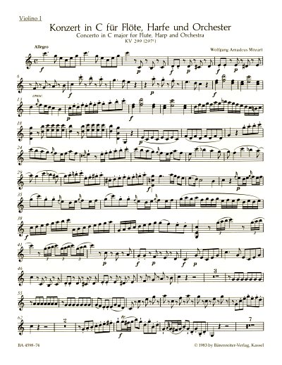 W.A. Mozart: Konzert fuer Floete, Harfe und O, FlHrfOrch (Vl