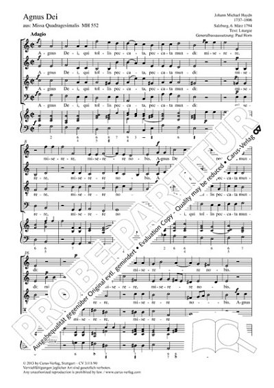 DL: M. Haydn: Agnus Dei a-Moll MH 552 (1794), GchKlav (Part.
