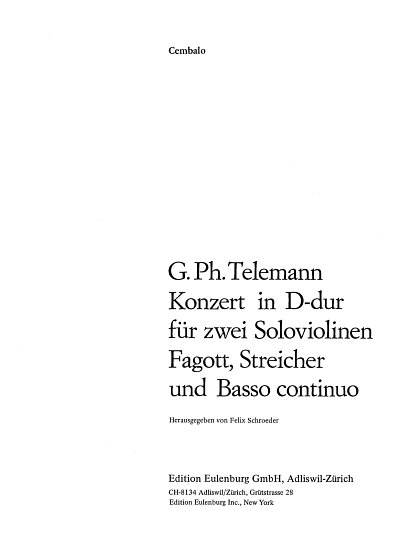 G.P. Telemann: Konzert für 2 Violinen, Fagott und Orc (Cemb)