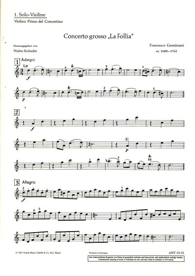 AQ: F.S. Geminiani: Concerto grosso, StroBc (Vl1sol (B-Ware)
