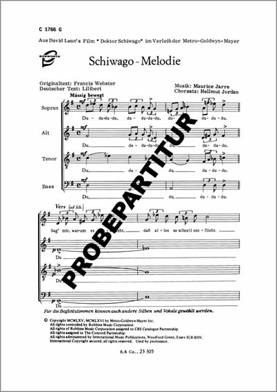 M. Jarre: Schiwago-Melodie, GchKlav (Klavpa)