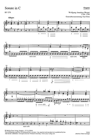 W.A. Mozart: Sonate in C KV 278, KamoBc (Org)
