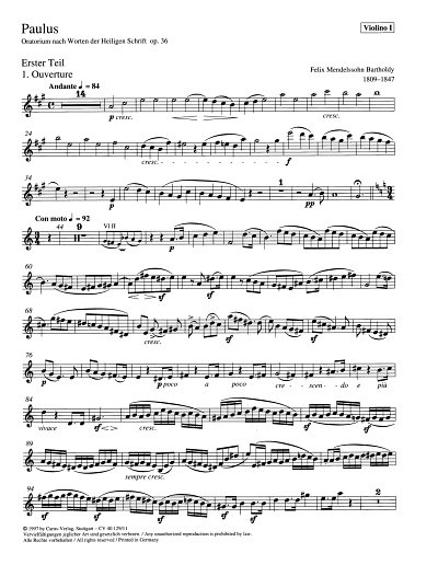 F. Mendelssohn Barth: Paulus op. 36, 4GesGchOrchO (Vl1)