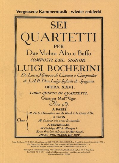 L. Boccherini: 6 Streichquartette, 2VlVaVc (Stsatz)