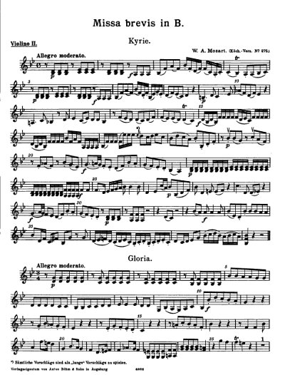 W.A. Mozart: Missa brevis in B KV 275 Violino II