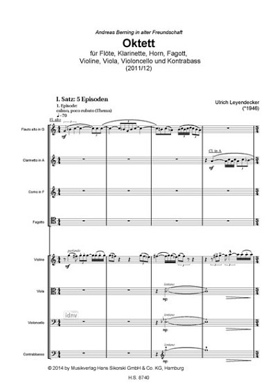 Leyendecker, Ulrich: Oktett für Flöte, Klarinette, Horn, Fagott, Violine, Viola, Violoncello und Kontrabass
