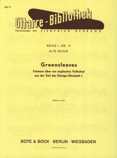 Greensleeves Reihe 1 Nr 71 Alte Musik~Gitarrenbibliothek