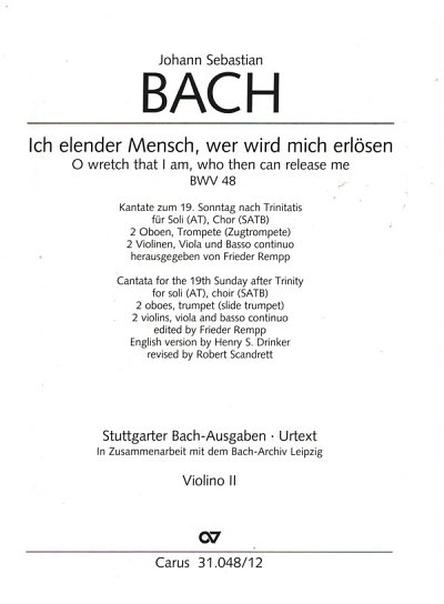 J.S. Bach: Ich elender Mensch, wer wird m, 2GesGchOrch (Vl2)