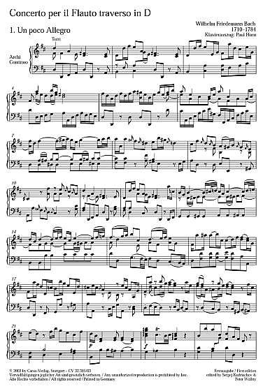 W.F. Bach: Floetenkonzert in D Fk 15c (BR WFB C 15) / Klavie