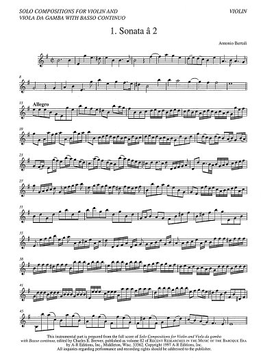 Solo Compositions for Violin and Viola da gamba with Basso continuo