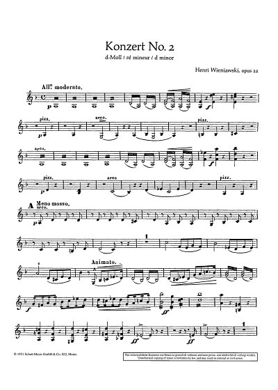 H. Wieniawski: Konzert Nr. 2 d-Moll op. 22, VlOrch (Vl2)